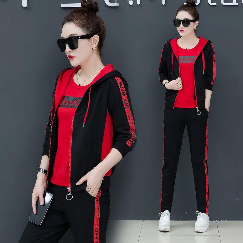 

Spring Tracksuits Letter Side Stripe Long Sleeve Hoodies Jacket & T Shirt & Pants Suit 3 Piece Sets Casual Sportswear Outfits