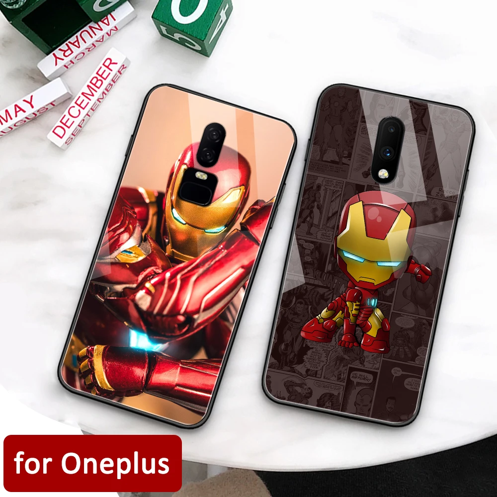 

Fashion Case for Oneplus 6T Glass back cover Iron man Oneplus 7 pro coque case for Oneplus 1+ 5 5t 6 Oneplus 6 6t 7 pro