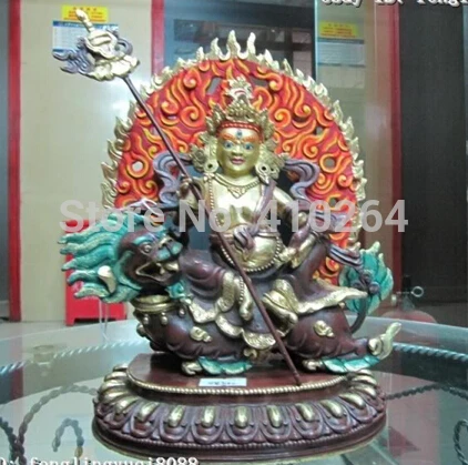 

[Nice Discount ] 8 Tibet Pure Bronze 24K Gild painted Vaishravana Buddha Sit Foo Dog Lion Statue