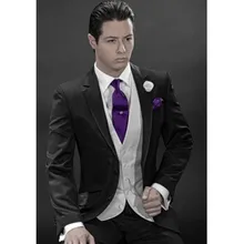 Custom Made Mens Suits Groomsmen Notch Lapel Groom Tuxedos Black Wedding Best Man Suit (Jacket+Pants+Vest) A9
