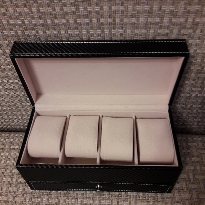 High Grade 4 Grids leather Jewelry Storage Box Container Boxes Watch Casket With Drawer Organizer Watch Jewelry Box Display Blac