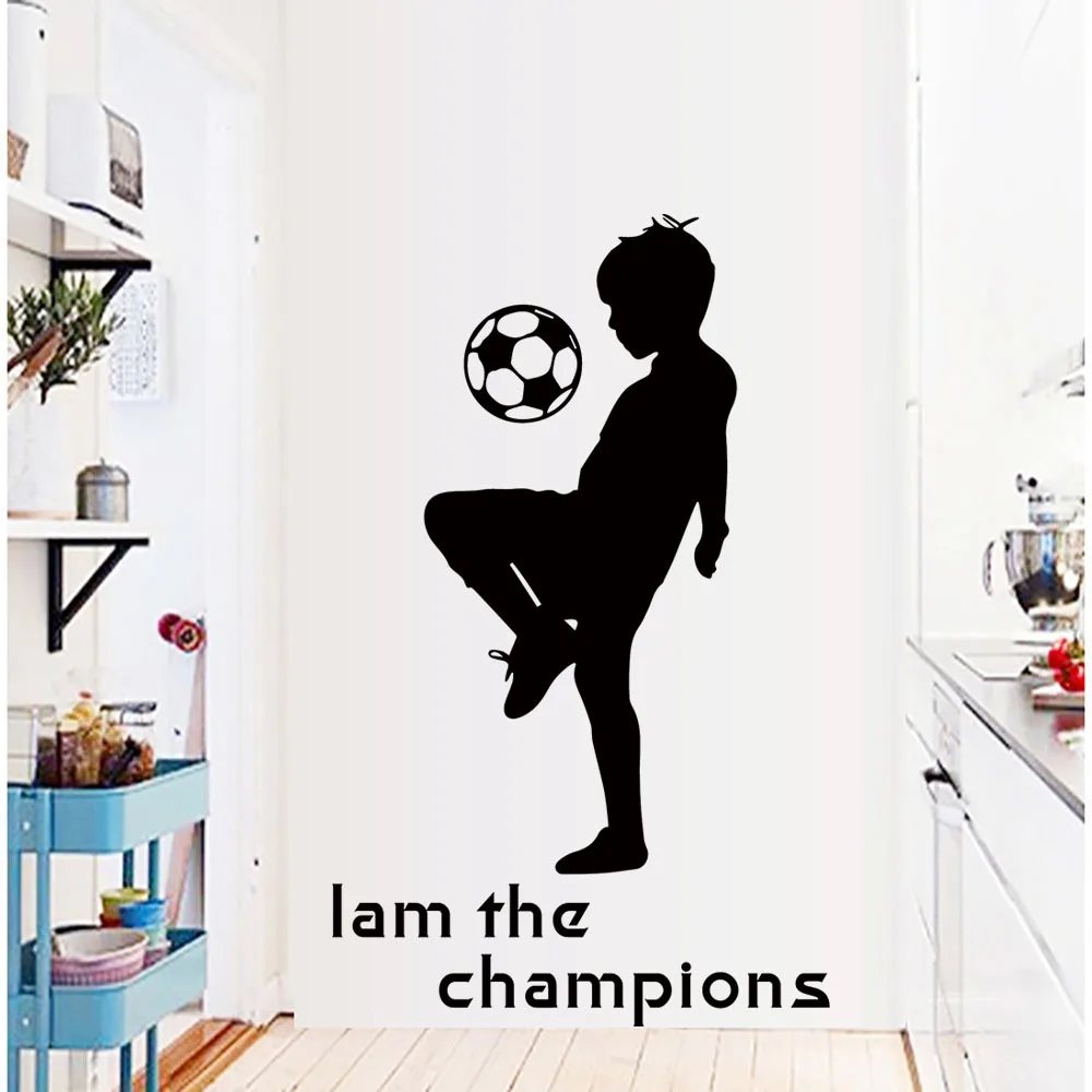 

BOY's Bedroom Football I am The Champions Wall Stickers For Kids Rooms Soccer Decal Removable Self-adhesive Home Room Decor