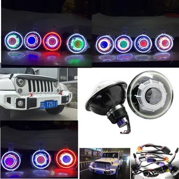 

12V 24V 35W 7'' Inch COB halo Led Headlight Hi/Low Beam Headlamp with demon Eyes + Canbus Ballast For Jeep Wrangler 07-16