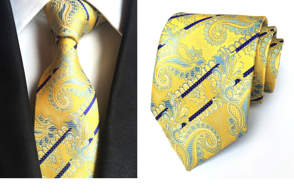 Ricnais Brand 8cm Formal Silk Necktie Paislery Floral Jacquard Ties For Men Business Wedding Accessories Gravata Bule Yellow Tie