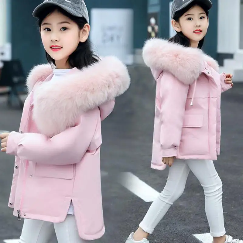 

2018 Winter Girls Duck Down Coat Children Long Natural Fur Hooded Jacket Kids Outerwear Girls Thick Warm Windbreaker Snowsuit 12