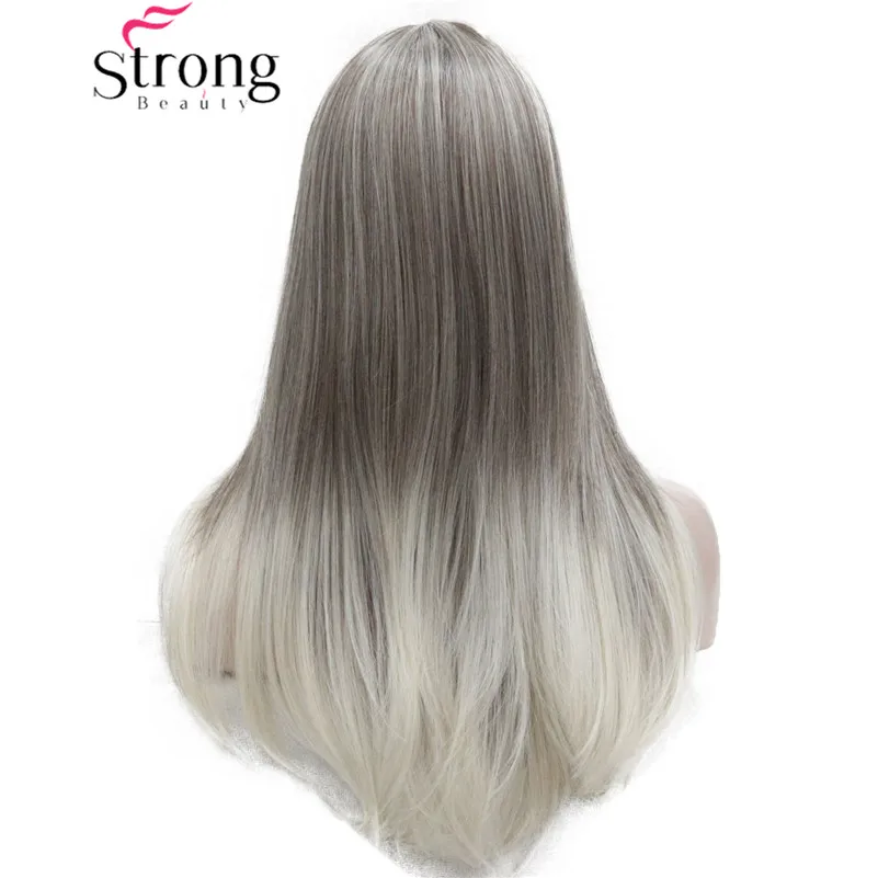 TR-9760 #R10-26 heat resistant light brown root with blonde tip dot skin top straight long wig (6)