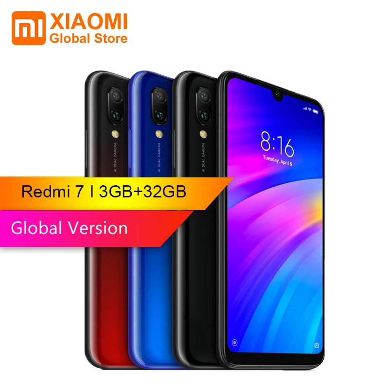 Xiaomi Redmi 7 смартфон с восьмиядерным процессором Snapdragon 632 ОЗУ 3 ГБ ПЗУ 32 6 26 дюйма 12 Мп +