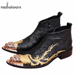 Mabaiwanドラゴン刺繍男性本革アンクルブーツ金属尖ったつま先カウボーイ軍用ブーツtenis高トップゴム靴 Shoes Shoes Shoes High Topshoes Tops Aliexpress