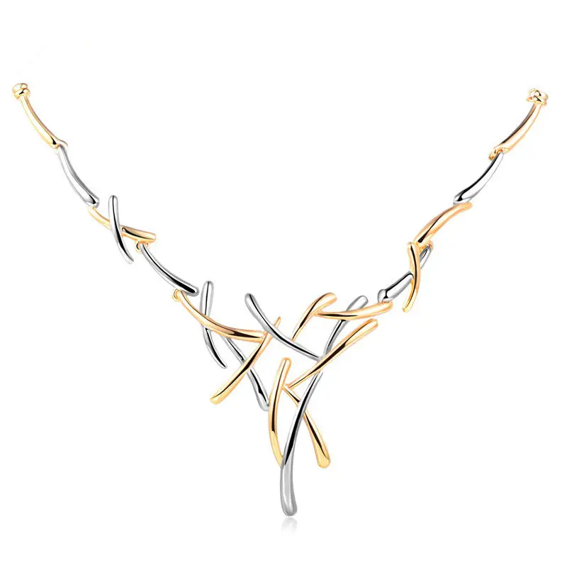 

BOAKO Two Tone Gold Geometric Cross Gold Mix Color Metallic Necklace Statement Punk Jewelry for Women Female Party Jewelery Z4