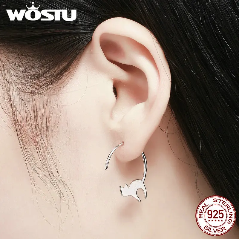 Женские асимметричные серьги WOSTU из чистого серебра 925 пробы с крючком и милым