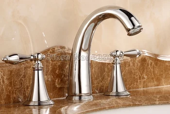 

NEW Polished Chrome Finish Bathroom Basin 3 Hole Faucet Widespread Deck Mounted Sink Mixer Taps Dual Handle Wnf083