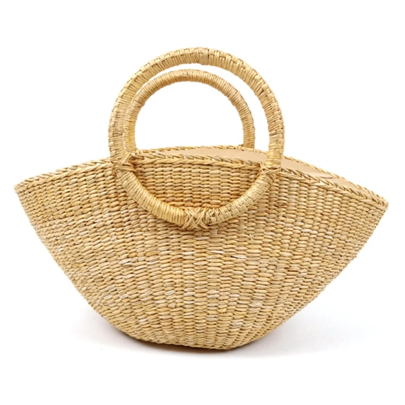 

BEAU-New Straw Bag Ladies Hand-Woven Hollow Tote Bag Dumpling Shape Rattan Bag Large-Capacity Leisure Travel Beach Bag