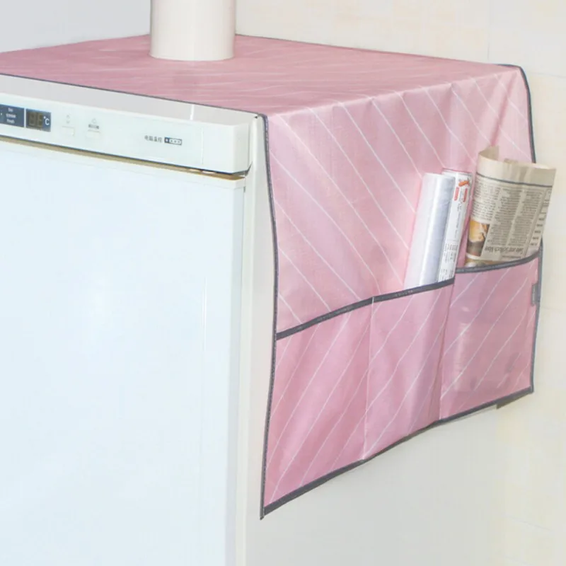 Household Waterproof Stripe Refrigerator Cover Top With Storage Bag For