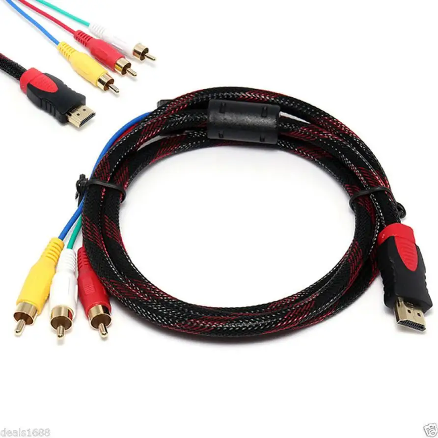 Superior Quality HDMI Male To 3 RCA AV Audio Video 5FT Cable Cord Adapter For TV HDTV DVD 1080P Mar09