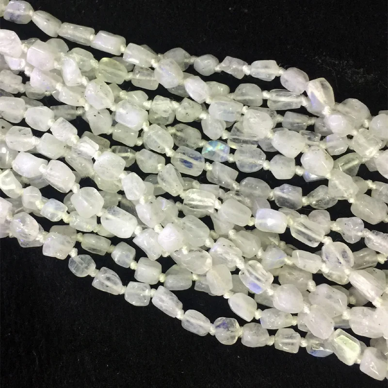 

Natural Genuine India Raw Mineral Blue Light White Moonstone Nugget Free Form Smooth Beads 05498