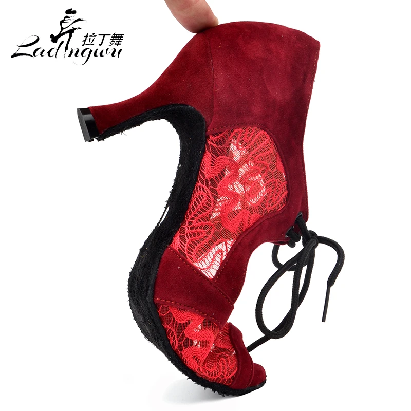 Ladingwu Women Lace Collocation Flannel Dancing Shoes Spring and Summer Latin Salsa Dance Sandals