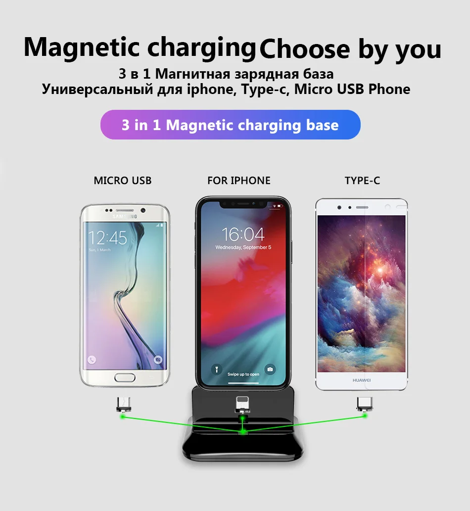 !ACCEZZ 2 in 1 Phone Stand Holder Magnetic Charger For iphone 8 X Plus Universal Type-C Micro USB 8 Pin Desktop Charge For Xiaomi (2)