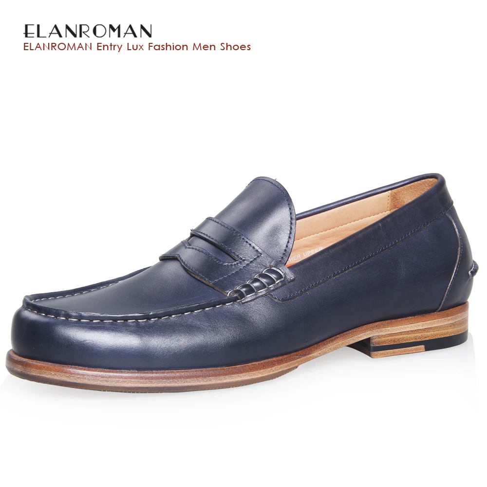 ELANROMAN Luxury Mens Shoes Business Casual Style Mens Blue Genuine ...