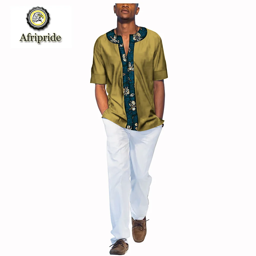 2019 Африканский Половина рукава рубашка AFRIPRIDE Дашики Базен riche Анкара печати мужская повседневная 100% натуральный хлопок батик S1812001
