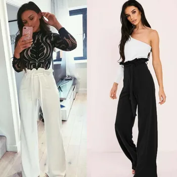 

Womens Vintage Wide Leg Pant 2019 Elegant Office Lady High Waist Flare Pant Summer Fashion Baggy Long Trousers Solid Clothing