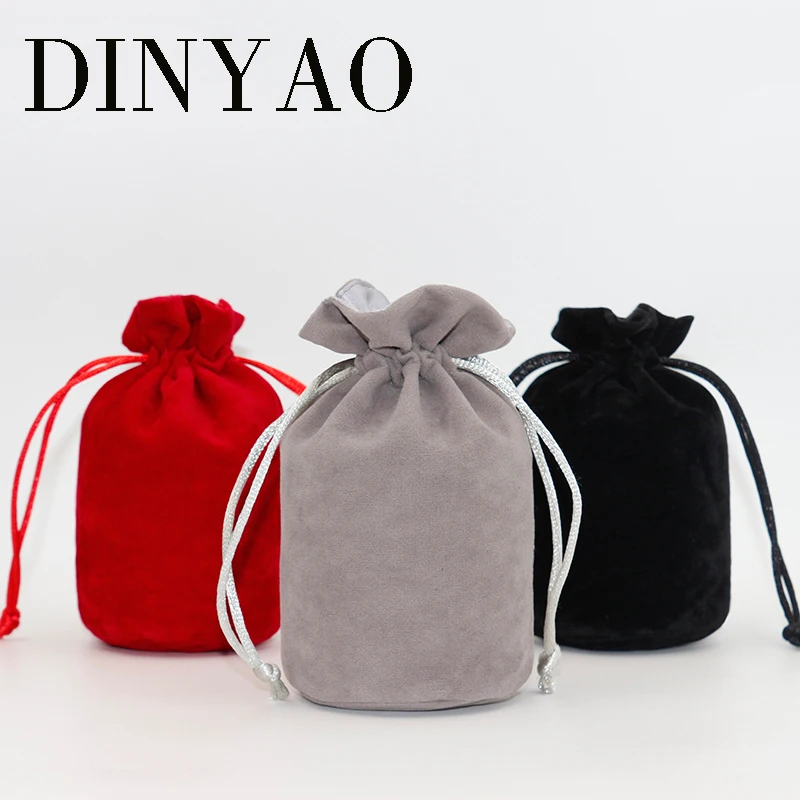 

3pcs/lot 6*12.5cm High Quality Cosmetic Velvet Pouch Logo Printed Small Drawstring Satin Gift Bags Perfume Roller Packaging Bags