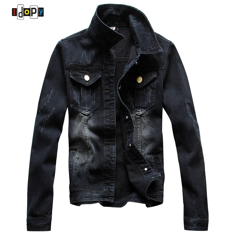 Black washed denim jacket It's the white denim jacket, reimagined. We equipped this style with metallic embroidery above the chest pocket, gleaming embossed buttons and shaping seams for a pristine fit. White denim jacket Long sleeves Chest pockets with flap closure Silvertone embossed button closure Inverted v cutout at back hem Regular: Approx. 22 1/2