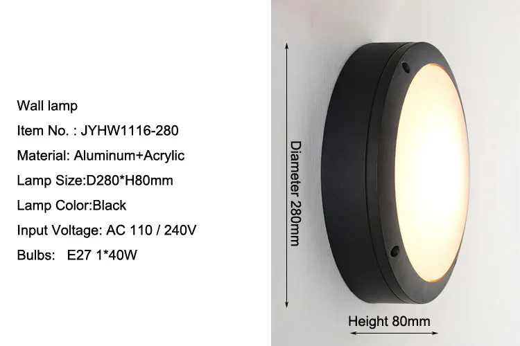 Современный Уличный настенный светильник, водонепроницаемый, IP54, для крыльца, алюминиевый настенный светильник для дома, украшения сада, круглый светильник 1116