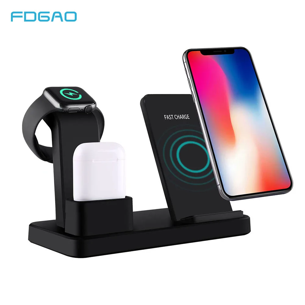 

QI Wireless Charger 3 in 1 Charging Stand For Apple Watch 5 4 3 Airpods 10W Fast Charging Dock Station For iphone 11 X XS MAX XR