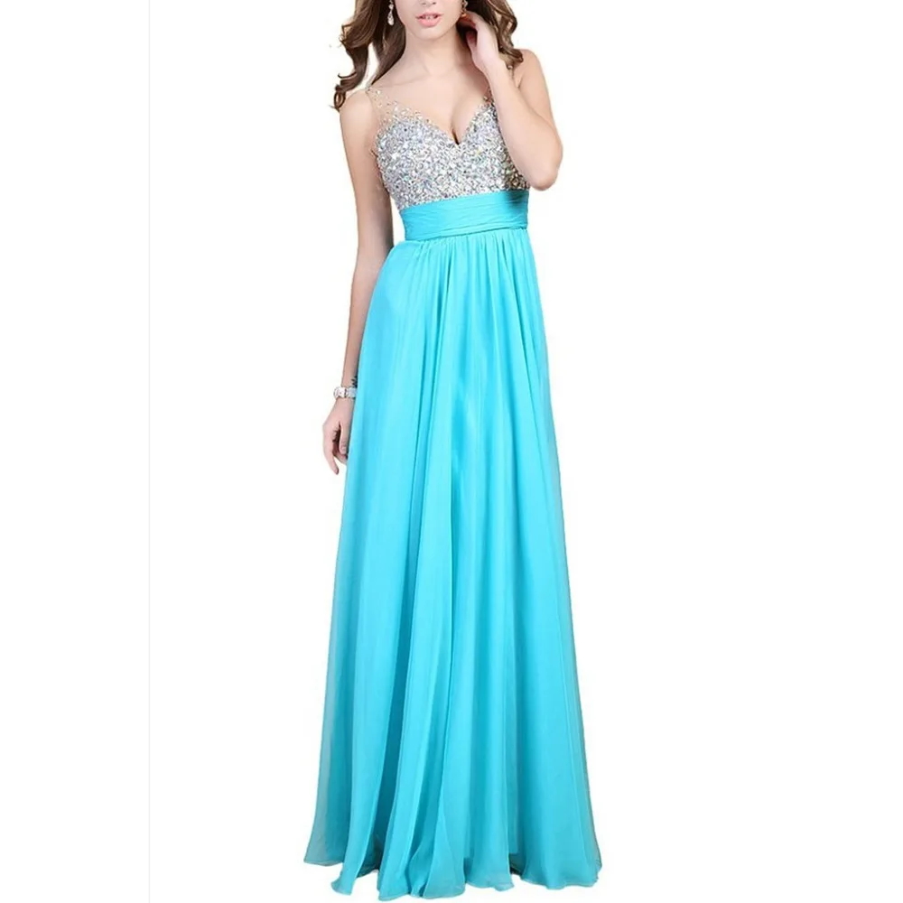 Women's V Neck Sequins Chiffon Bridal Evening part...