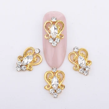 

10pcs alloy gold nail decoration charms new design glitters rhinestones gems back curved 3d nail art jewels supplies 2018 Y995