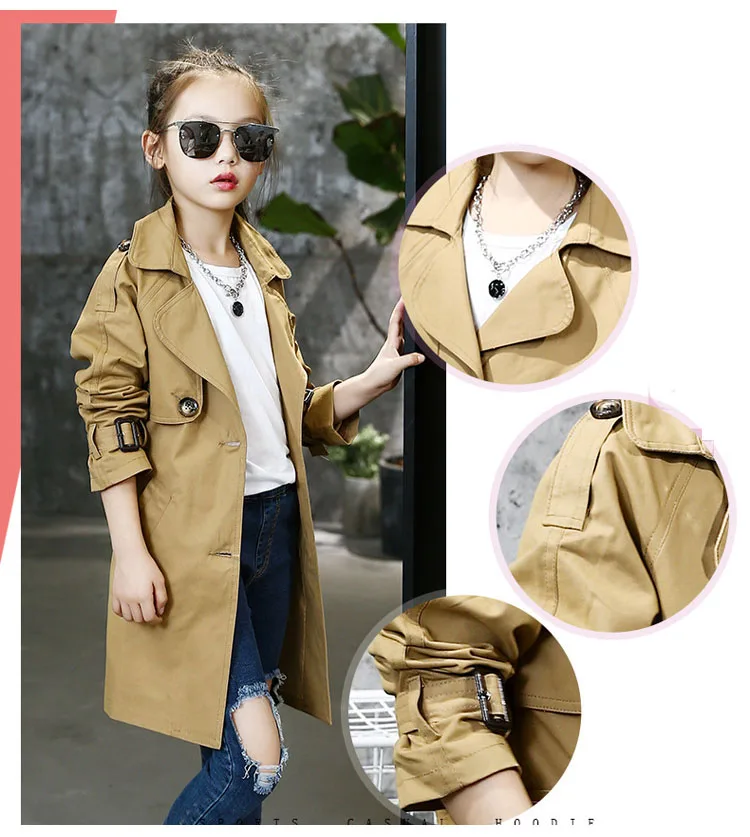teeange little girls trench coats single breasted long jackets for girls clothing tops kids windbreaker spring autumn outerwear 6 8 10 12 Years clothing  (13)