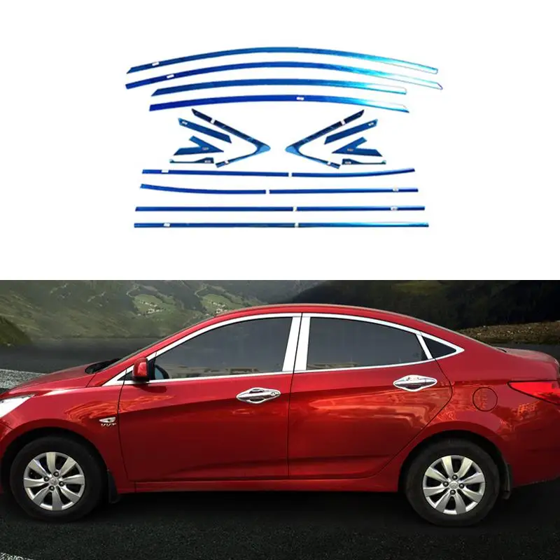 

Car Full Window Trim Front Triangle Decoration Strips Stainless Steel For Hyundai Solaris Verna Accent 2013 2014 2015 OEM-22