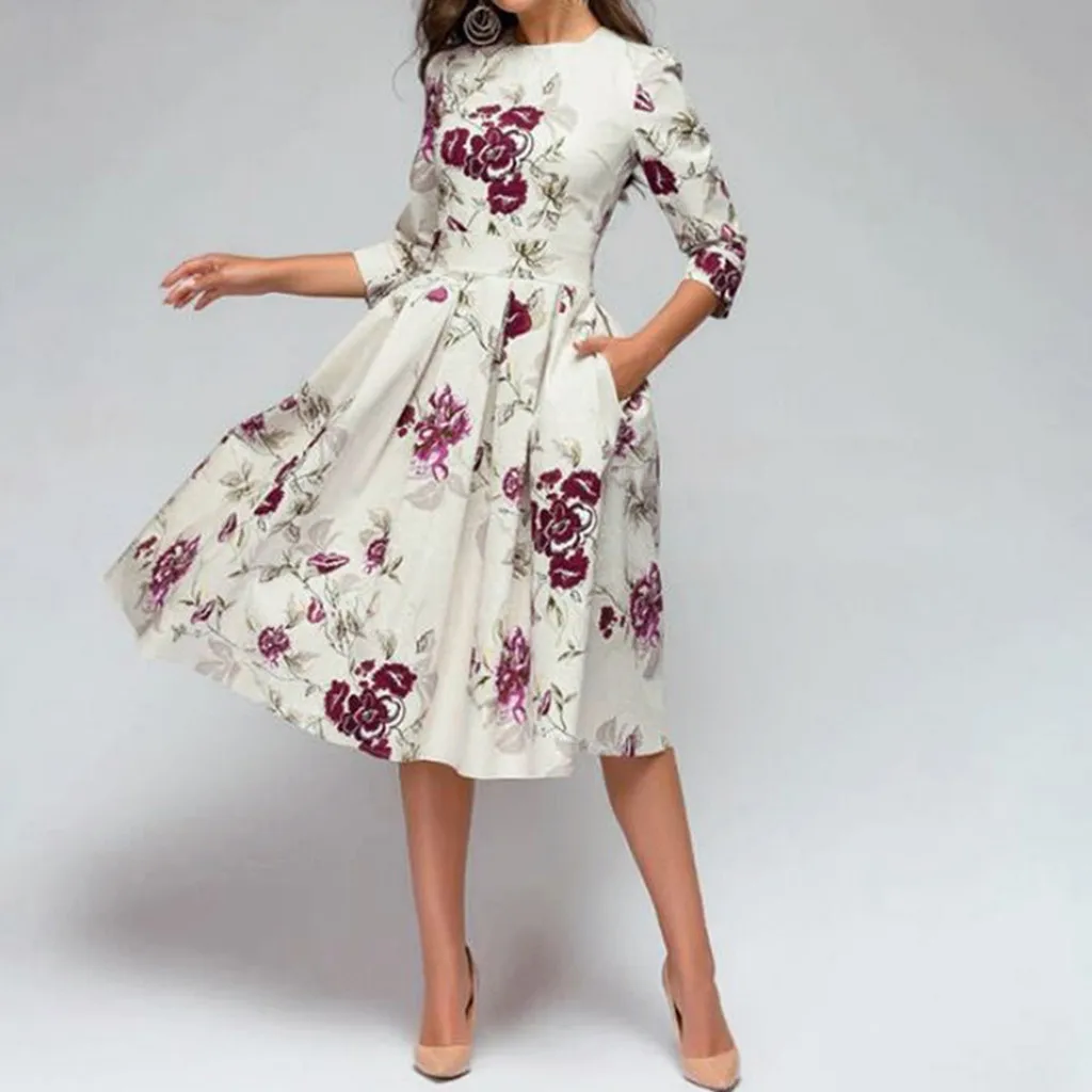 Женское элегантное платье трапециевидной формы с винтажным вечерние Для Vestidos платье Гавайские пляжные Длинные Платья повседневные свободные платья новая весна