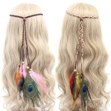 Предметы! Женский праздничный головной убор в стиле бохо с перьями, волнистая лента для волос в стиле хиппи, аксессуары для волос