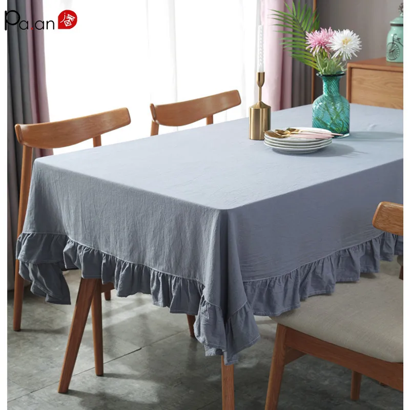 

New European Flounced Tablecloth Pleated Cotton Lotus Lace Table Cover Washer Wrinkle Fabric Cozy Comfortable Table Cloth