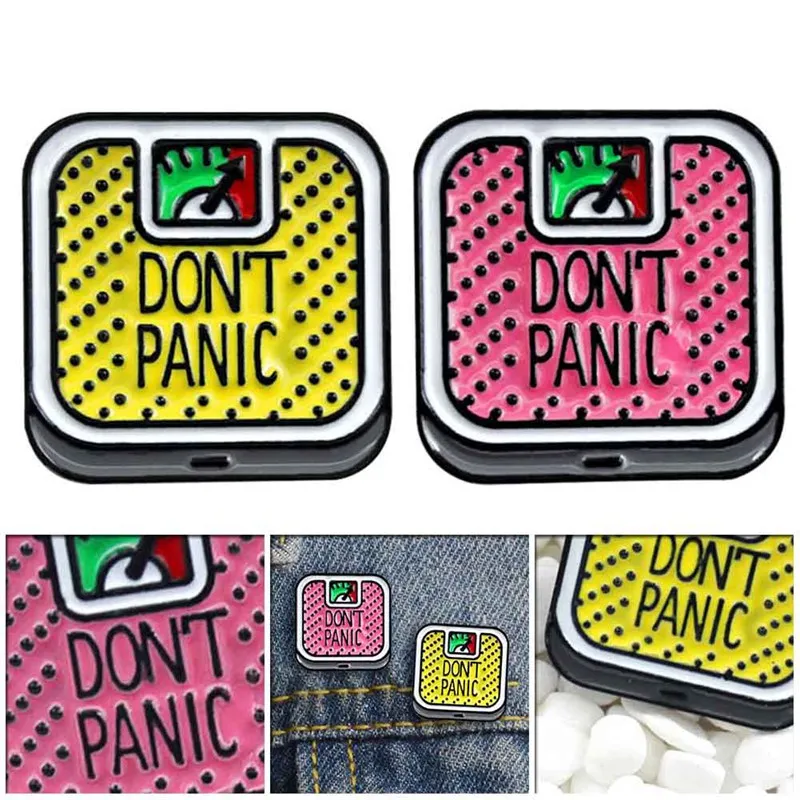 

Weight Loss Enamel Pin Don't Panic Weight Scale Badge Brooch Lapel Pin Denim Jeans Shirt Bag Fun Jewelry Gift For Girl Friends