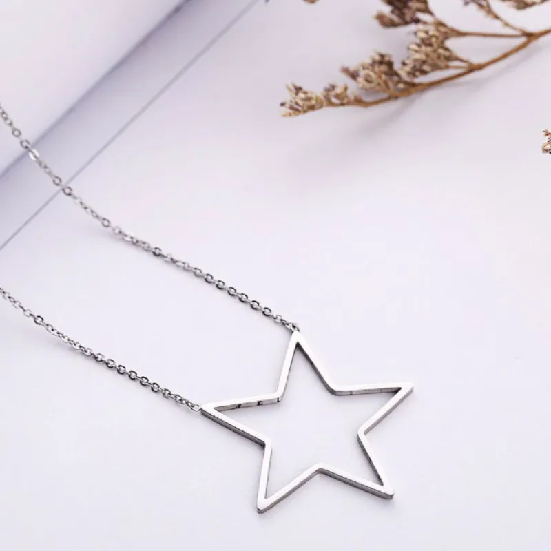Женское колье с большой звездой Bijoux Femme 316L розовое золото из нержавеющей стали