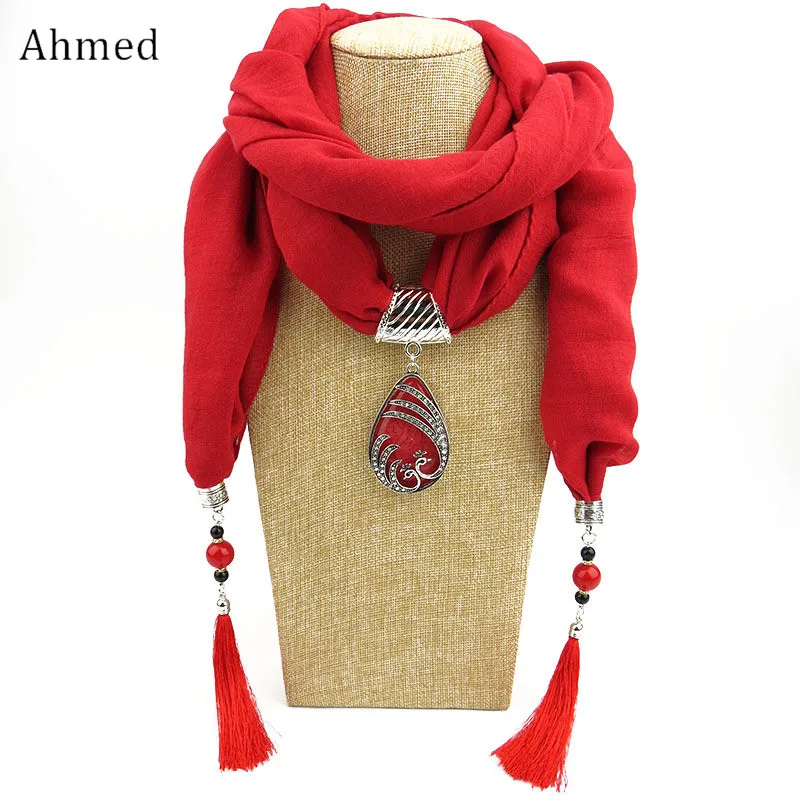 Женский шарф с кисточкой и бусинами в этническом стиле|scarf necklace|necklaces for womenbeaded tassels