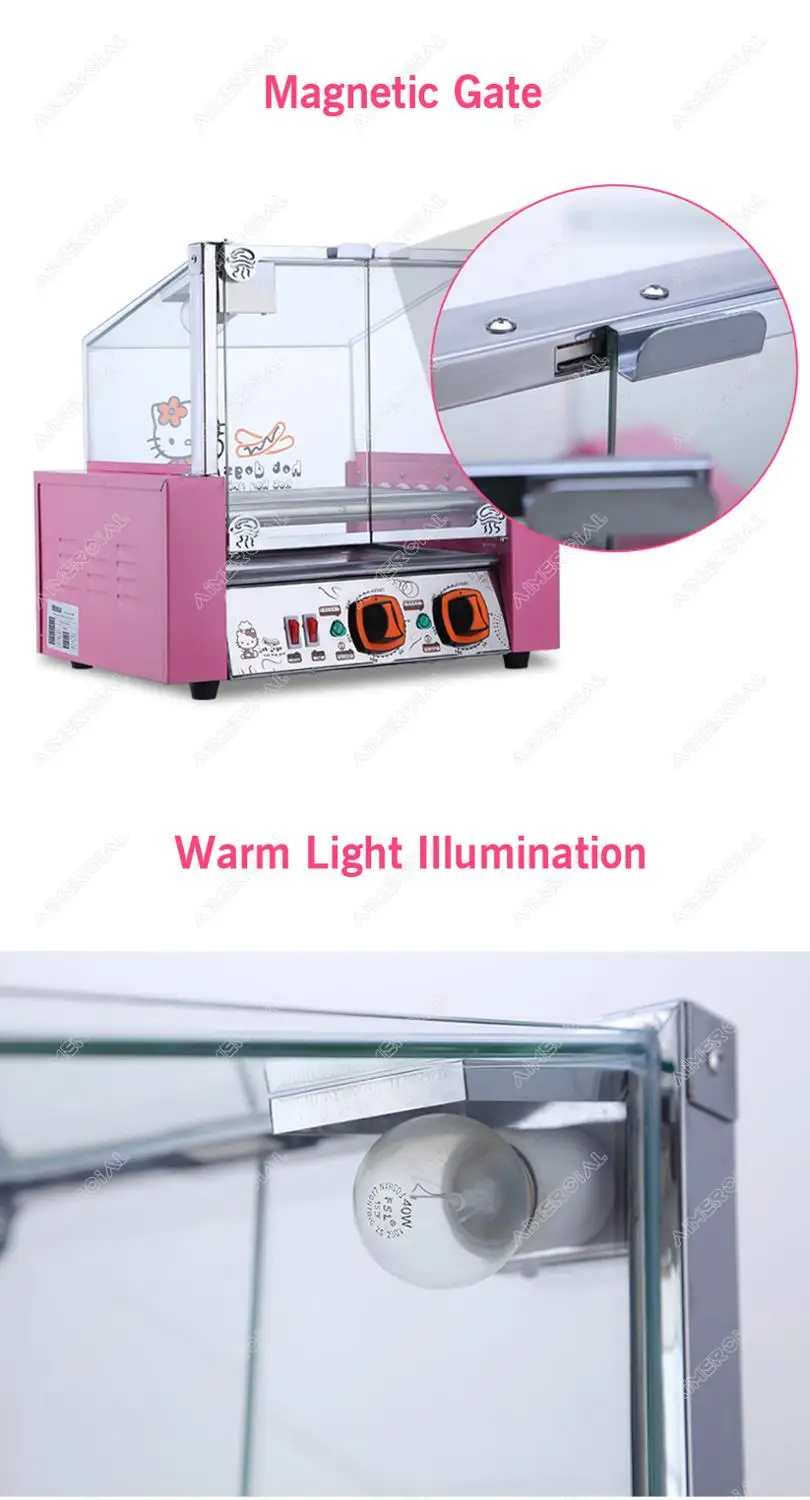 HK007 Electric Hot Dog Grill Stainless Steel Ham Sausage Hot Dog Roller Steamer Boiler Cooking Machine with Cartoon Style