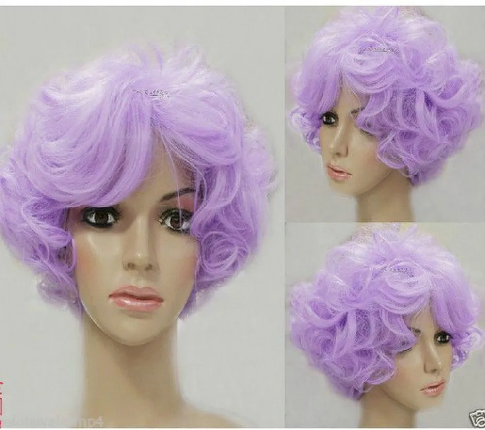 Parrucca парик СВОБОДНЫЙ КОРАБЛЬ&gt&gt&gt Cos фиолетовый короткие кудрявые волосы косплей