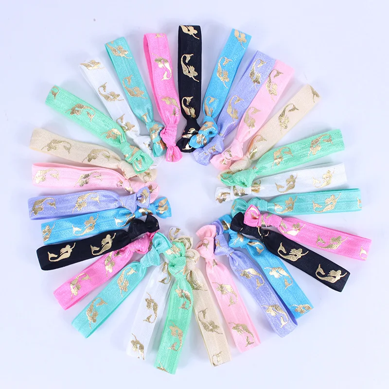 

5/8" foe gold foil mermaid printed fold over elastic foe elastic 100yards/lot wholesale