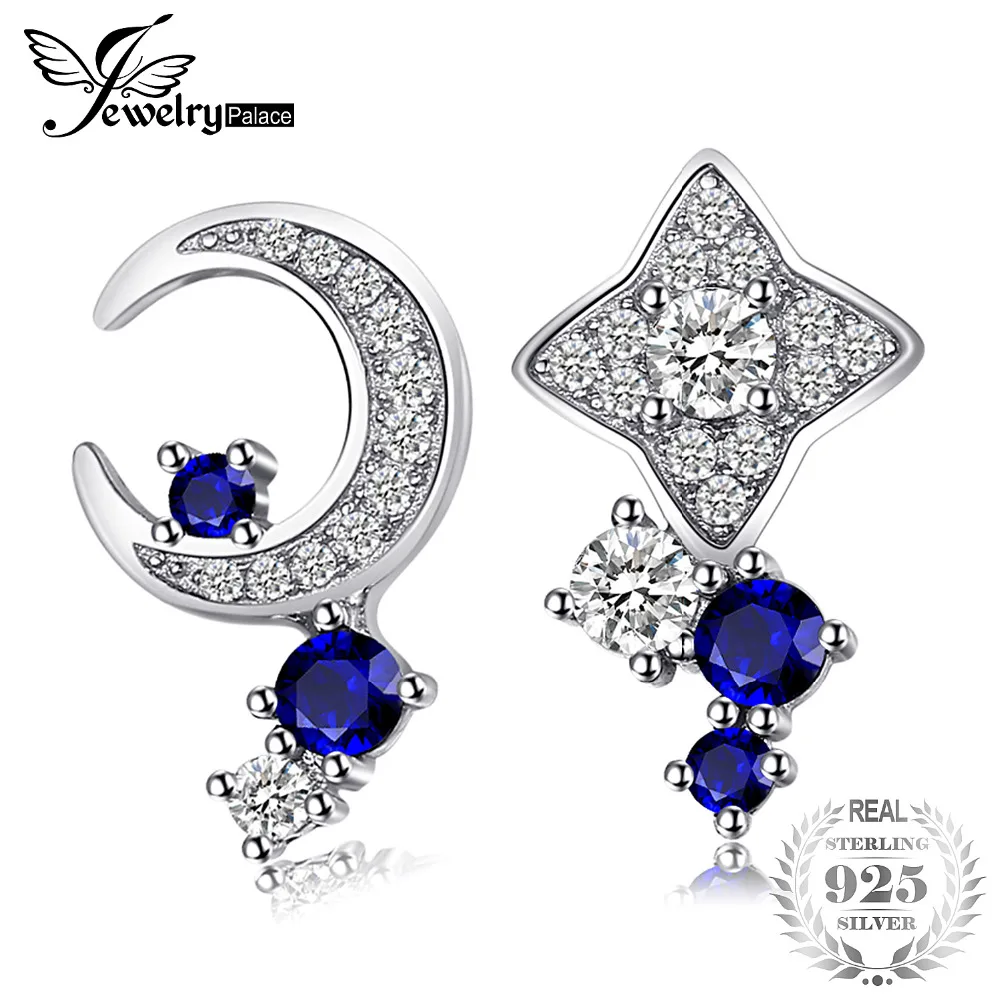 JewelryPalace Moon & Star Created Sapphire Stud Earrings 100% Real 925 Sterling Silver Fine Accessories Simple Jewelry JewelryPalace Moon & Star Created Sapphire Stud Earrings 100% Real 925 Sterling Silver Fine Accessories Simple Jewelry