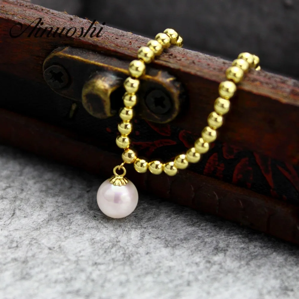 Sinya 3mm GOLD Bead Strand bracelet setting pearl