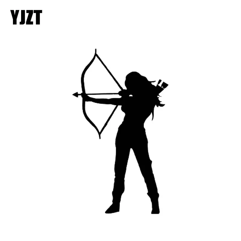 

YJZT 9.1CM*15.6CM Archery Vinyl Decal Car Sticker Hunting Bow And Arrow Woman Warrior Black/Silver C10-02005
