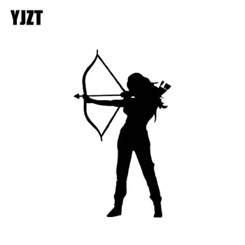 

YJZT 9.1CM*15.6CM Archery Vinyl Decal Car Sticker Hunting Bow And Arrow Woman Warrior Black/Silver C10-02005