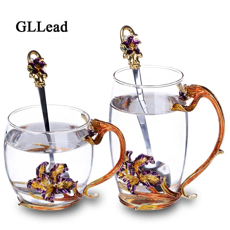 

GLLead High-Quality Crystal Glass Mug Enamel Coffee Cup Creative Teacup Breakfast Fashion Lovers Cups And Mugs Elegant Drinkware