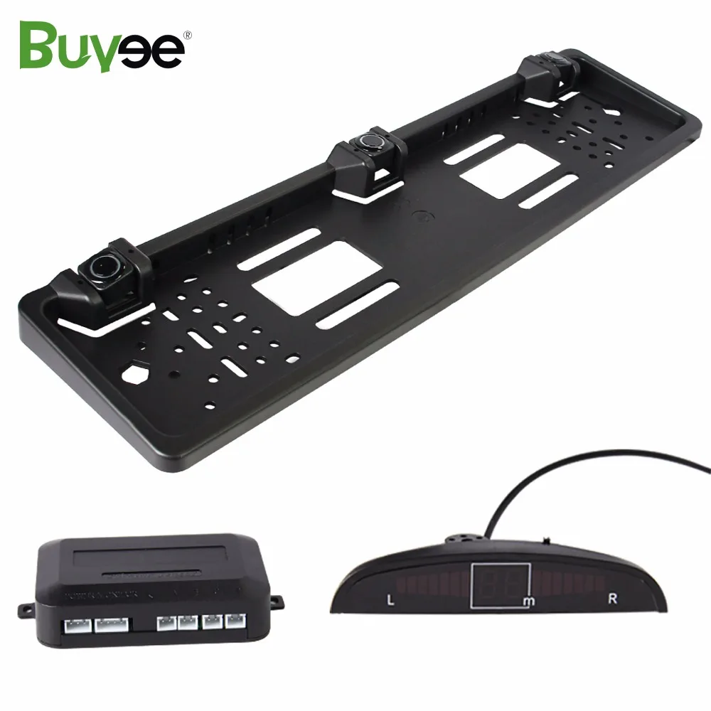 

Buyee Car Parking Sensor System Reversing Radar detector kit for EU License Plate Rear Number frame 3 Sensors with Alarm display