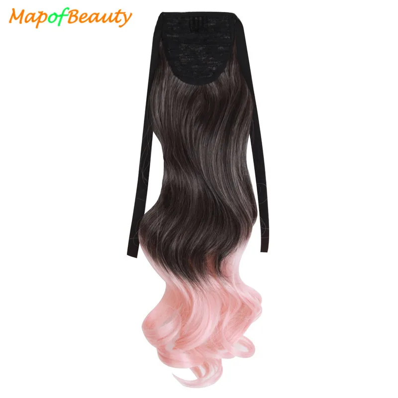 MapofBeauty, 20 дюймов, длинные вьющиеся волосы на заколках, конский хвост, длина ленты, волосы для наращивания, Омбре, Радужный конский хвост, синтетические накладные волосы