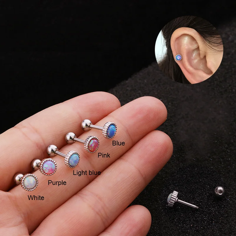 

Sellsets 16G Stainless Steel Barbell With 5mm Round Opal Ear Cartilage Helix Piercing Earring Conch Tragus Rook Screw Back Stud