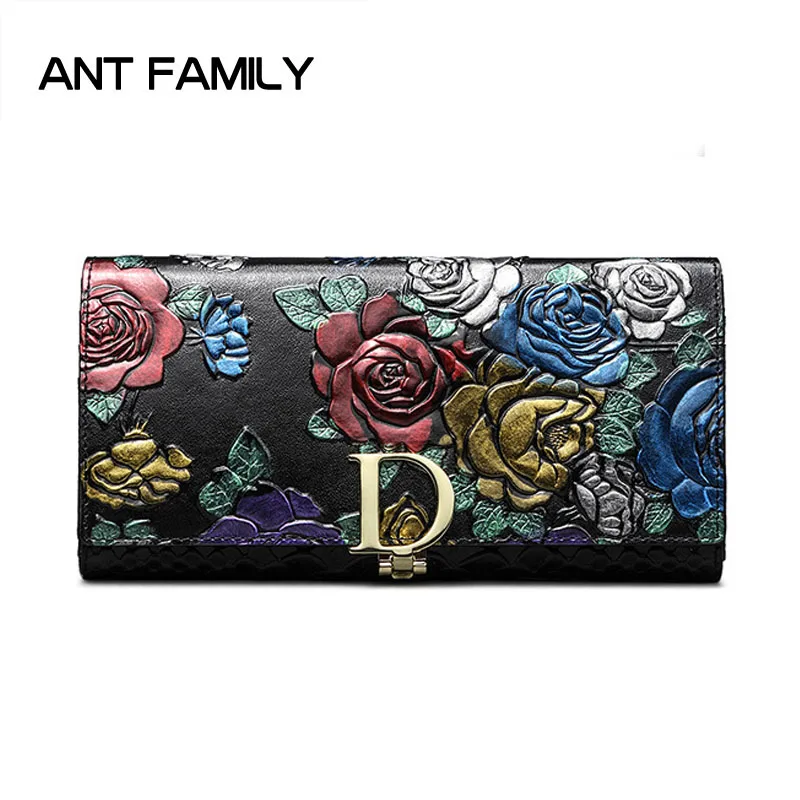 

High Quality Genuine Leather Women Wallet Rose Wallets Coin Purse Female Clutch Fashion 3 Fold Long Wallet portefeuille femme